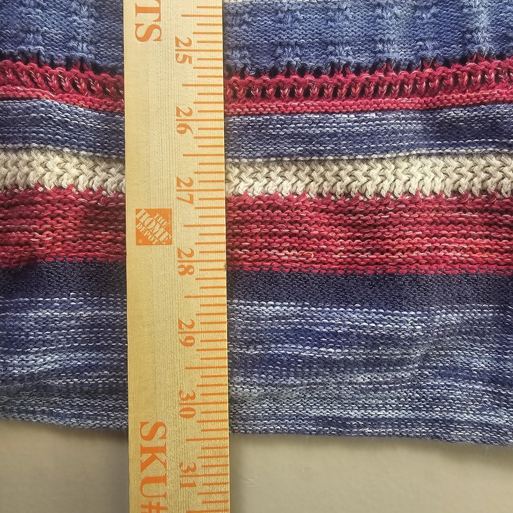 J. Jill Cardigan Sweater XL Blue Pink Striped Shawl Collar Button Front Grandma - Picture 6 of 8